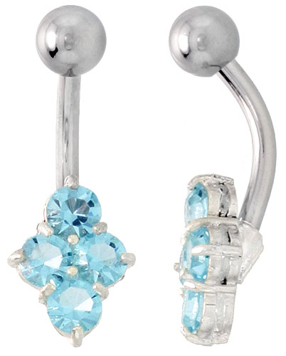 Belly Button Ring with Clustered Blue Topaz Cubic Zirconia on Sterling Silver Setting Stones