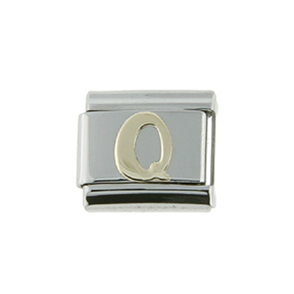 Stainless Steel 18k Gold Italian Charm Initial Letter Q for Italian Charm Bracelets Stainless Steel 18k Gold Italian Charm Initial Letter Q for Italian Charm Bracelets