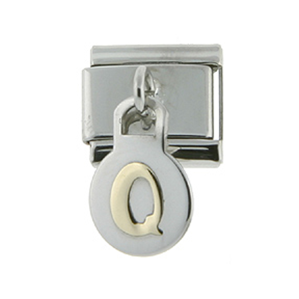 Stainless Steel 18k Gold Hanging Italian Charm Initial Letter Q for Italian Charm Bracelets Stainless Steel 18k Gold Hanging Italian Charm Initial Letter Q for Italian Charm Bracelets