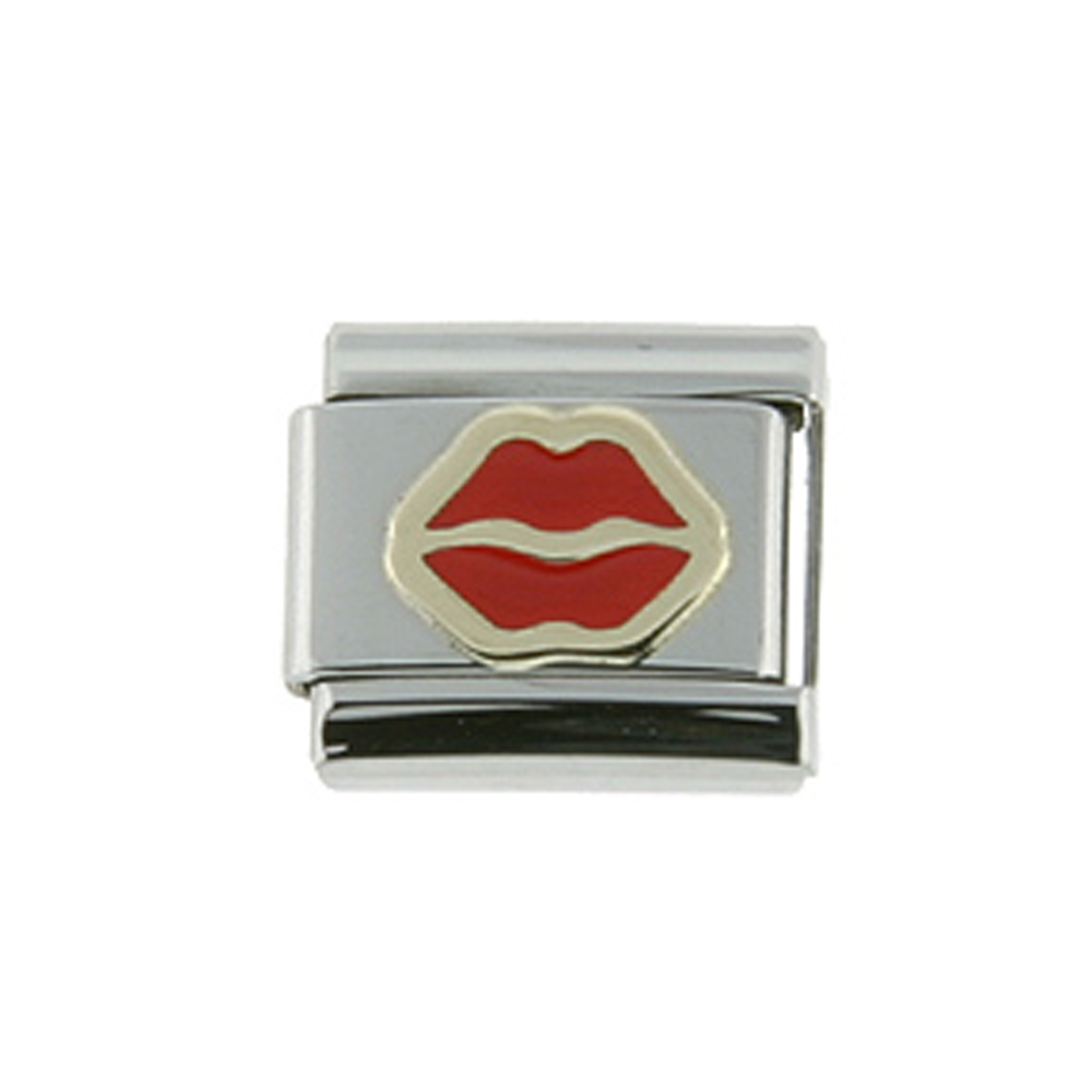 Stainless Steel 18k Gold Red Lips Charm for Italian Charm Bracelets Stainless Steel 18k Gold Red Lips Charm for Italian Charm Bracelets