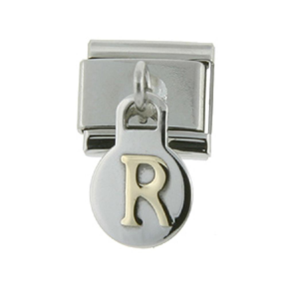 Stainless Steel 18k Gold Hanging Italian Charm Initial Letter R for Italian Charm Bracelets Stainless Steel 18k Gold Hanging Italian Charm Initial Letter R for Italian Charm Bracelets