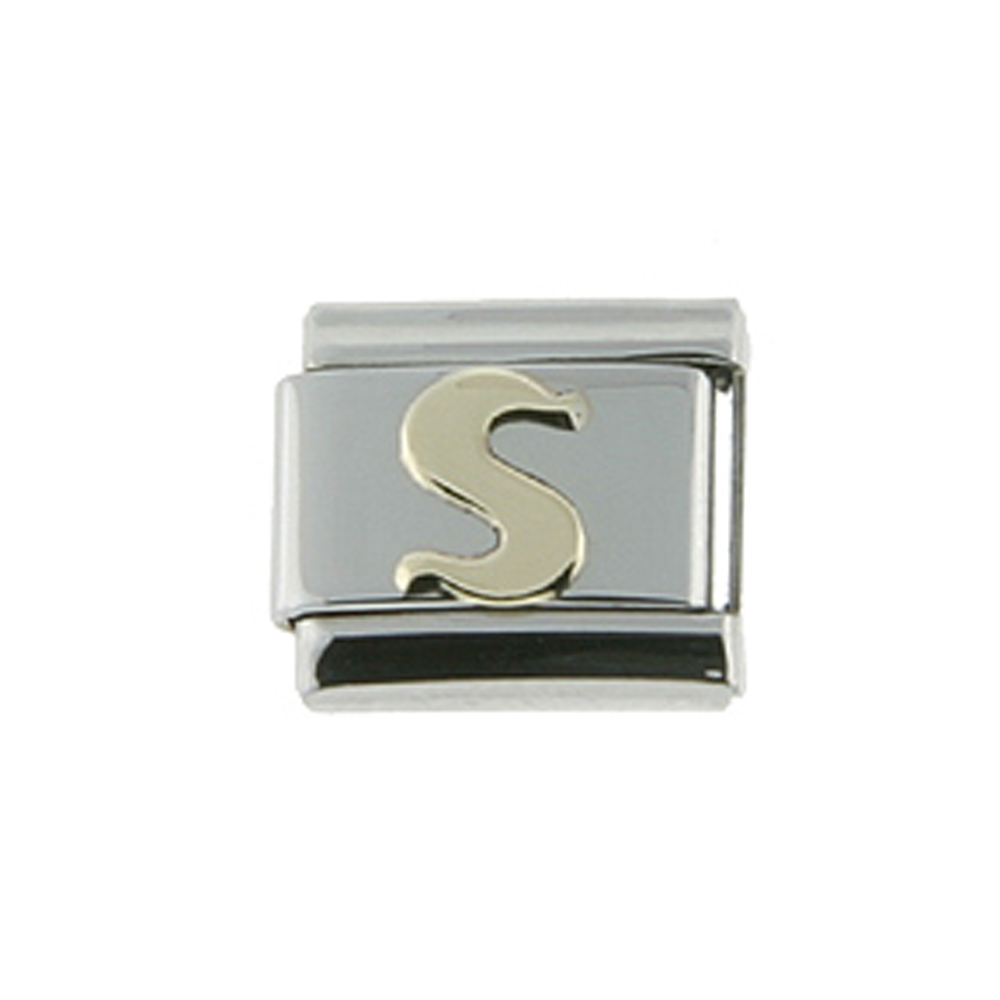 Stainless Steel 18k Gold Italian Charm Initial Letter S for Italian Charm Bracelets Stainless Steel 18k Gold Italian Charm Initial Letter S for Italian Charm Bracelets