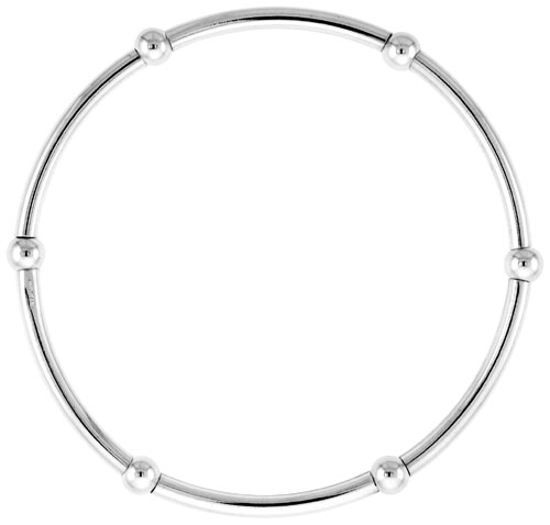 Sterling Silver Stretch Bangle, 6 Section polished