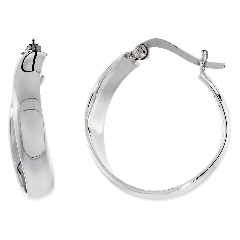 Sterling Silver Wavy Half Round Tube Hoop Earrings, 1 inch 