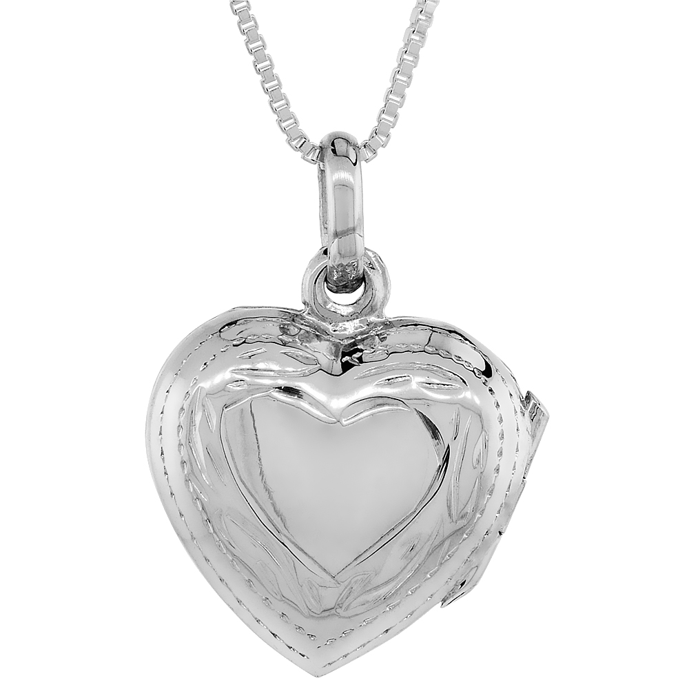 Small 5/8 inch Sterling silver Engraved Heart Locket Pendant for Women Handmade No Chain Included