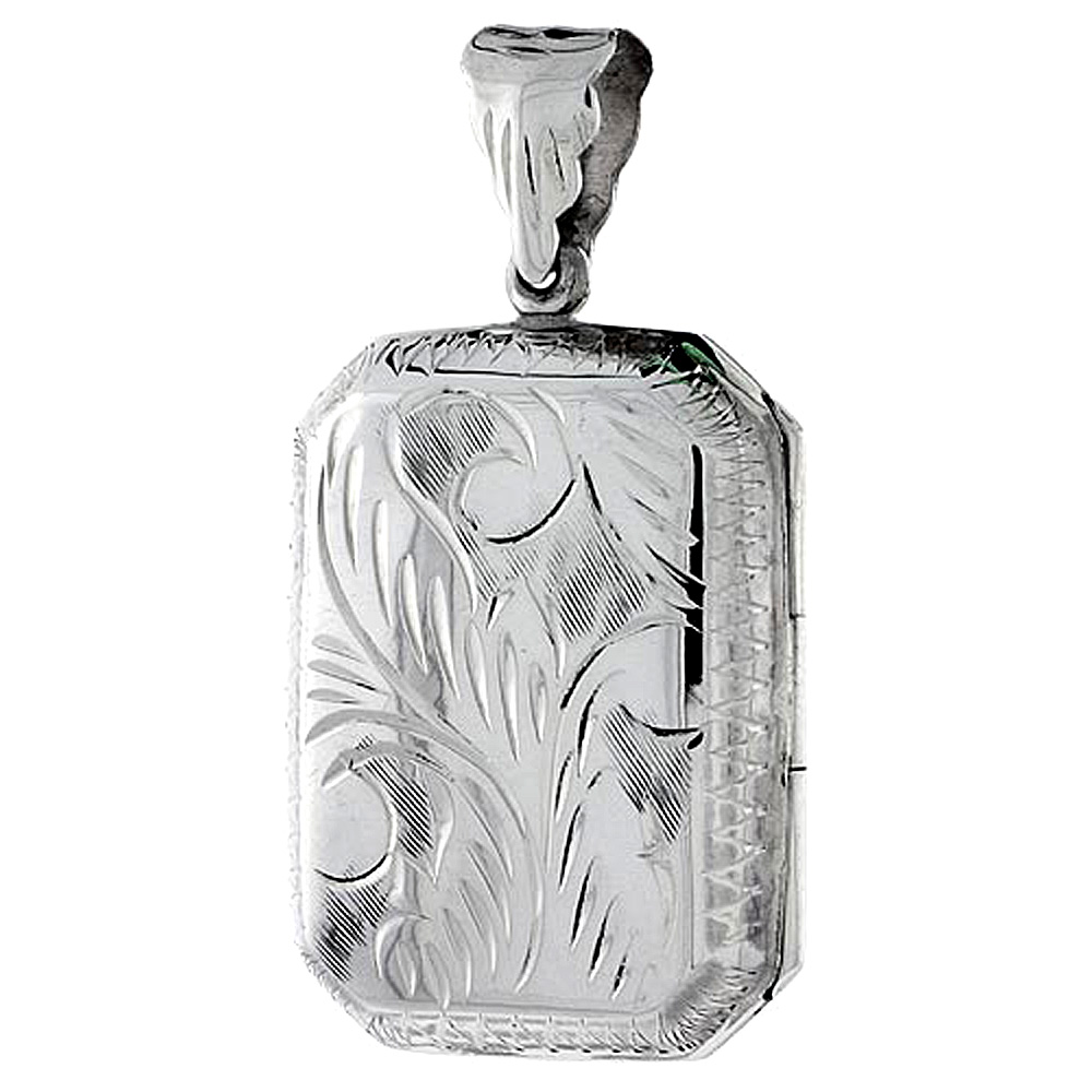 large 1 3/16 inch Sterling silver Engraved Octagon Locket Pendant for Women Handmade No Chain Included