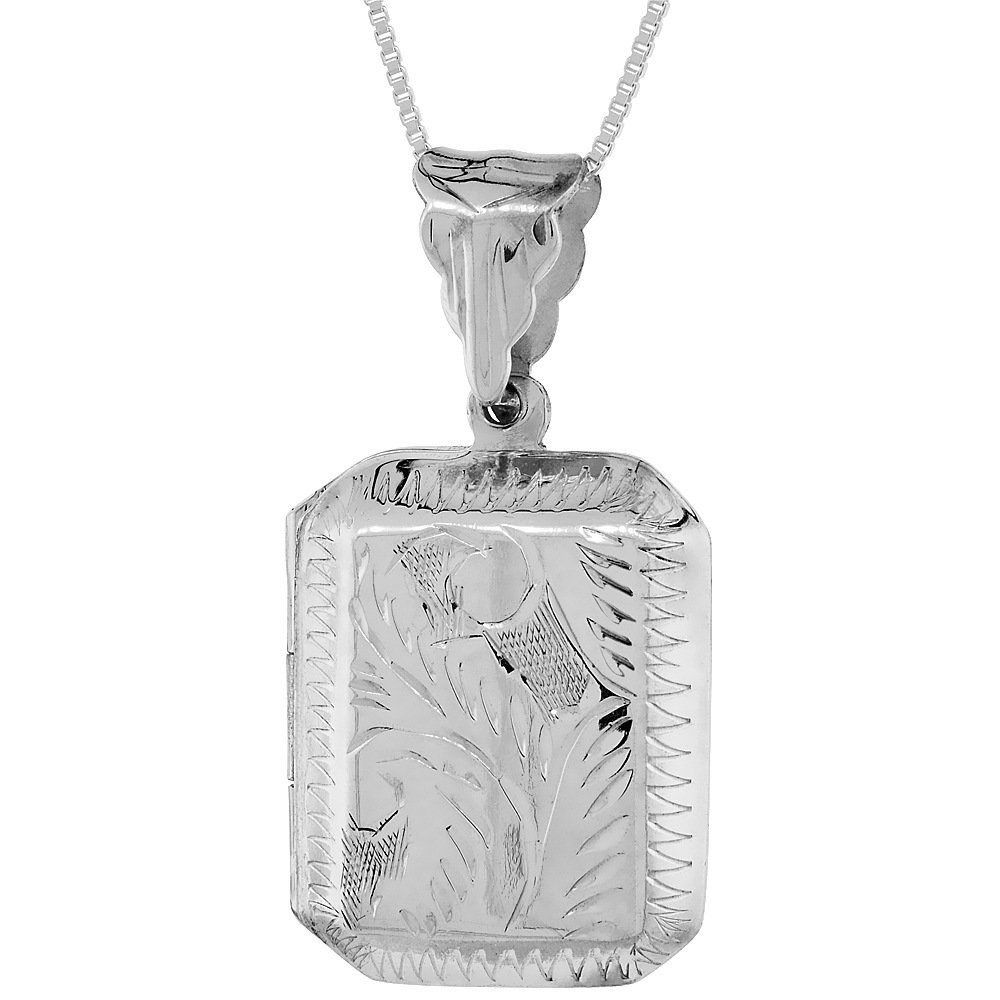 11/16 inch Sterling silver Engraved Octagon Locket Pendant for Women Handmade No Chain Included