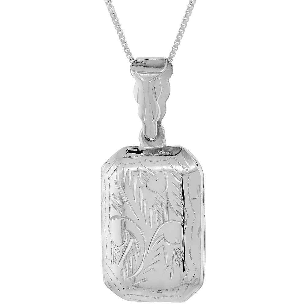 5/8 inch Sterling silver Engraved Octagon Locket Pendant for Women Handmade No Chain Included