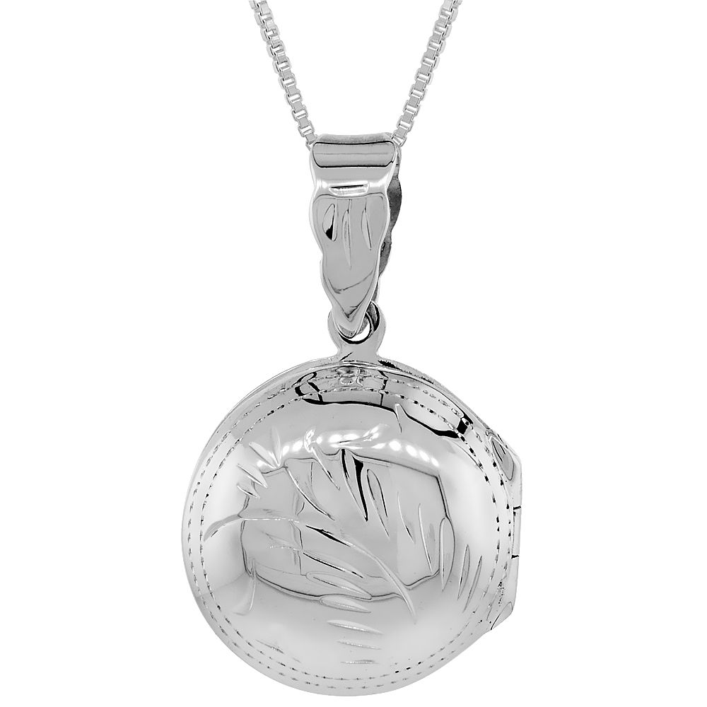 Small 11/16 inch Sterling silver Engraved Round Locket Pendant for Women Handmade No Chain Included