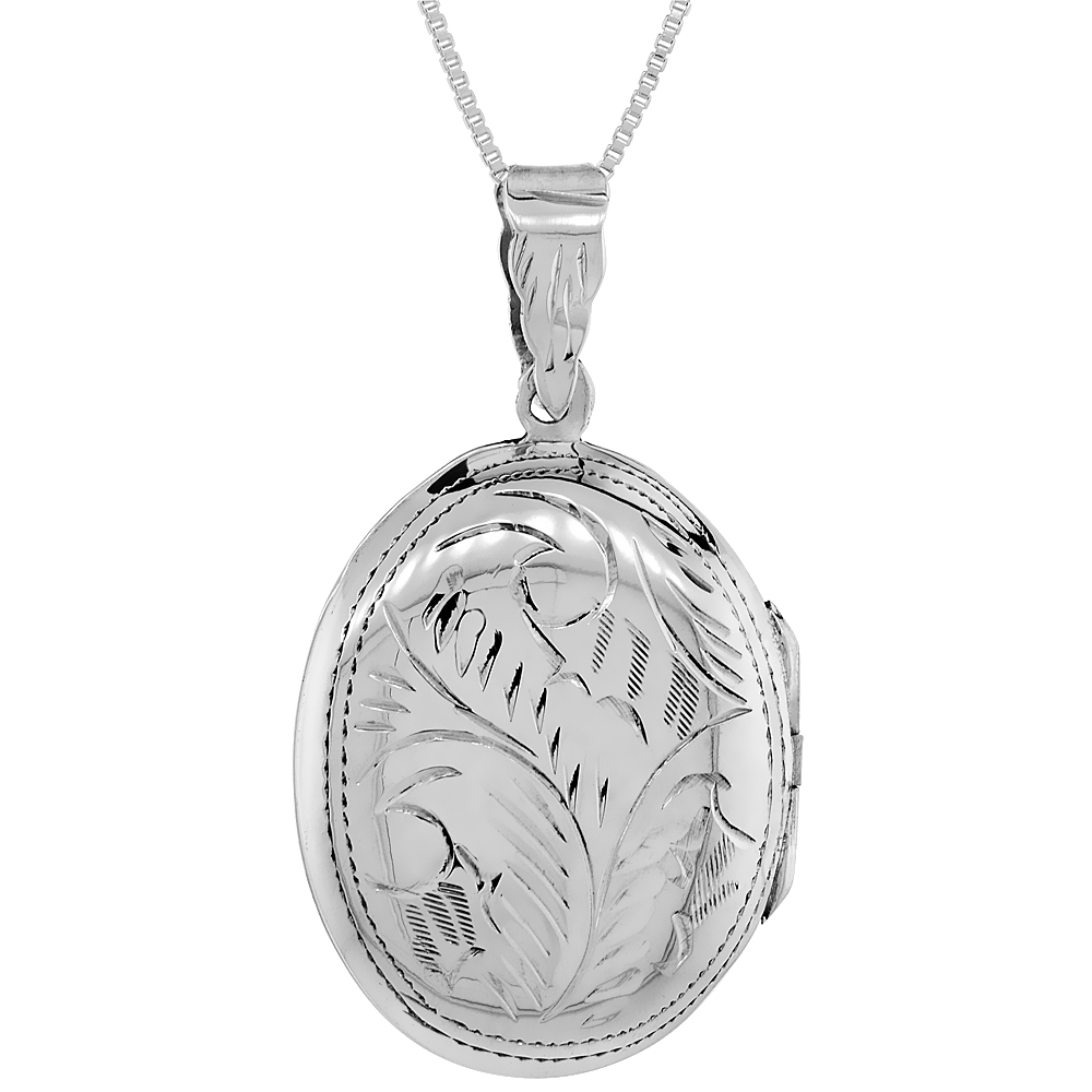 large 1 1/8 inch Sterling silver Engraved Oval Locket Pendant for Women Handmade No Chain Included