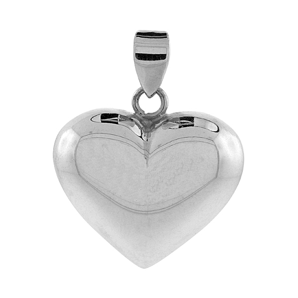 Sterling Silver High Polished 1" Puffed Heart, with 18" Box chain.