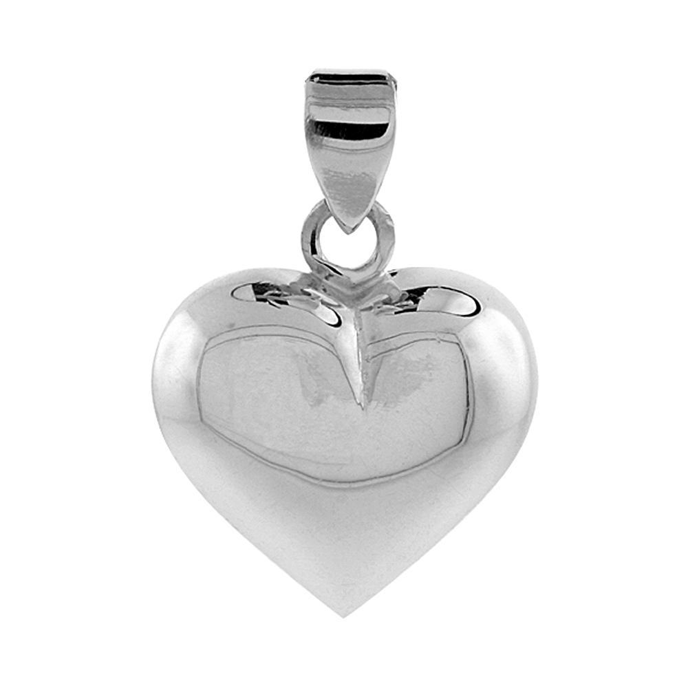 Sterling Silver High Polished 13/16" Puffed Heart, with 18" Box chain.