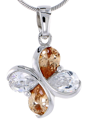 Sterling Silver Butterfly Pendant, w/ Cubic Zirconia stones, 3/4" (19 mm) tall