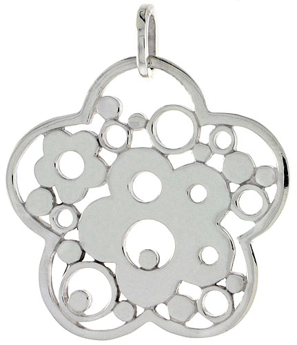 Sterling Silver Flower Pendant, 1 1/4 inch long 