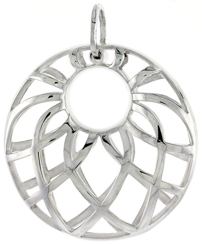 Sterling Silver Round Pendant, 1 1/8 inch long 