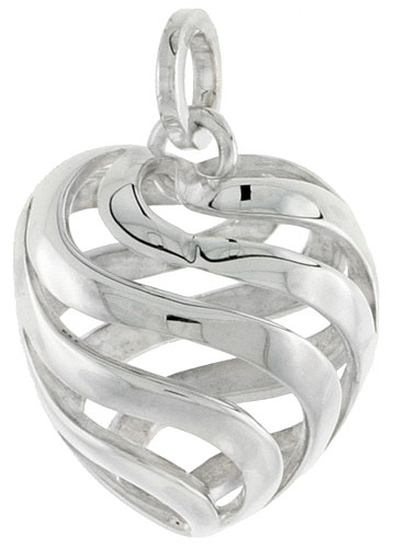 Sterling Silver Heart Pendant, 3/4 inch long 