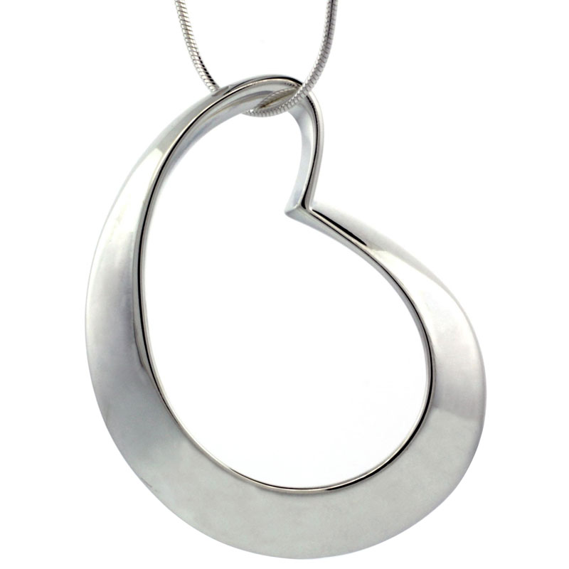 Sterling Silver Large Floating Heart Pendant 1 1/2 inch long
