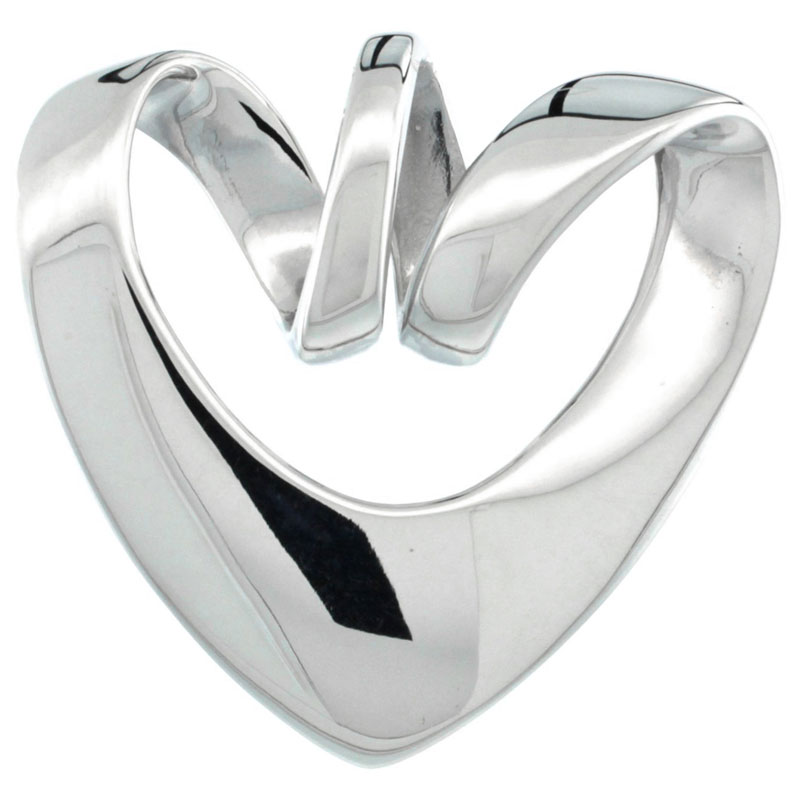 Sterling Silver Floating Heart Pendant Slide 1 1/16 inch long