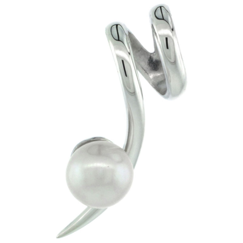 Sterling Silver Swirl Pearl Pendant Slide 1 3/16 in. (30 mm), High Polished Finish