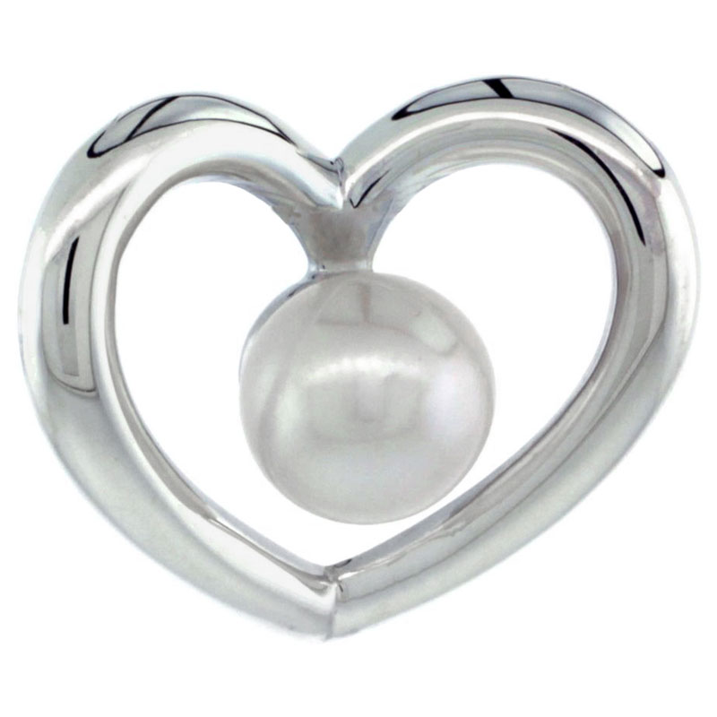Sterling Silver Floating Heart Pearl Pendant 11/16 in. (18 mm), High Polished Finish
