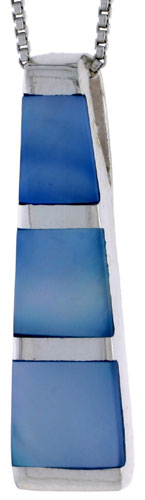 Sterling Silver Tower Slider Shell Pendant, w/ Blue Mother of Pearl inlay, 1 3/8" (35 mm) tall& 18" Thin Snake Chain