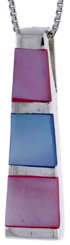 Sterling Silver Tower Slider Shell Pendant, w/ Pink & Blue Mother of Pearl inlay, 1 1/16" (27 mm) tall& 18" Thin Snake Chain