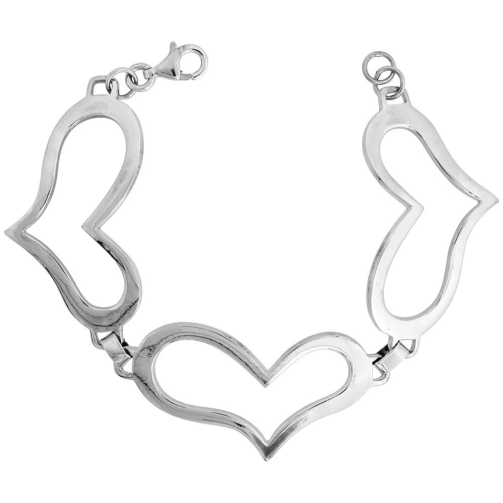 Sterling Silver Stampato Heart Bracelet, 1 1/16" (28 mm) wide