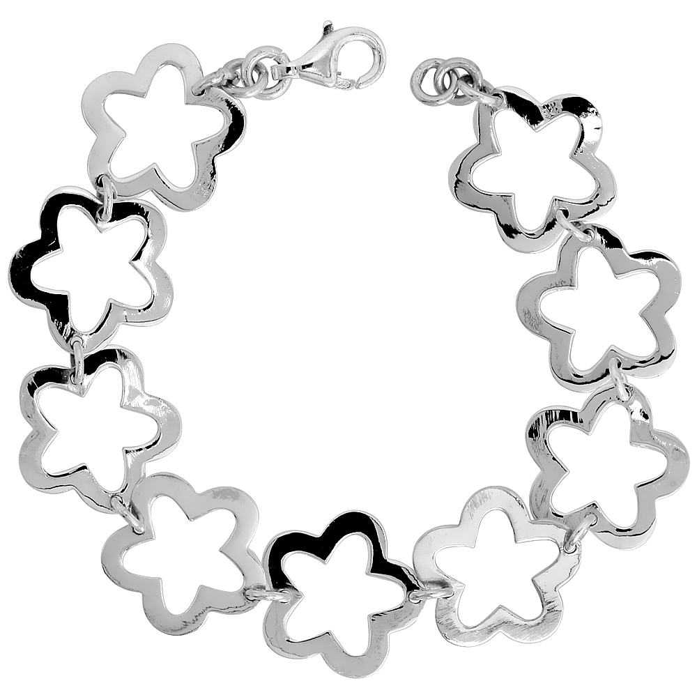 Sterling Silver Stampato Star Link Bracelet, 3/4" (18 mm) wide