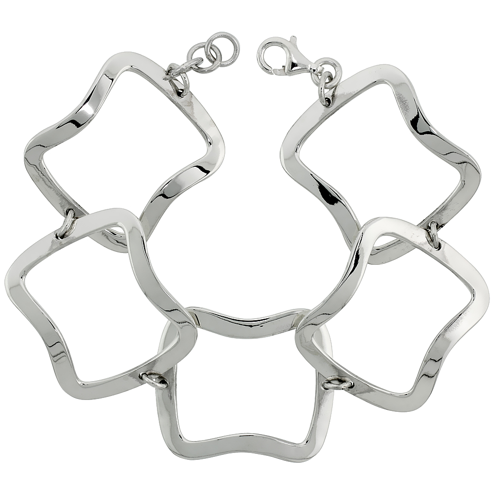 Sterling Silver Stampato Square Link Bracelet, 1 1/8" (29 mm) wide