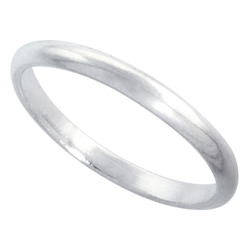 Sterling Silver 2 mm Thin Plain Dome Wedding Band Toe Ring Thumb Ring