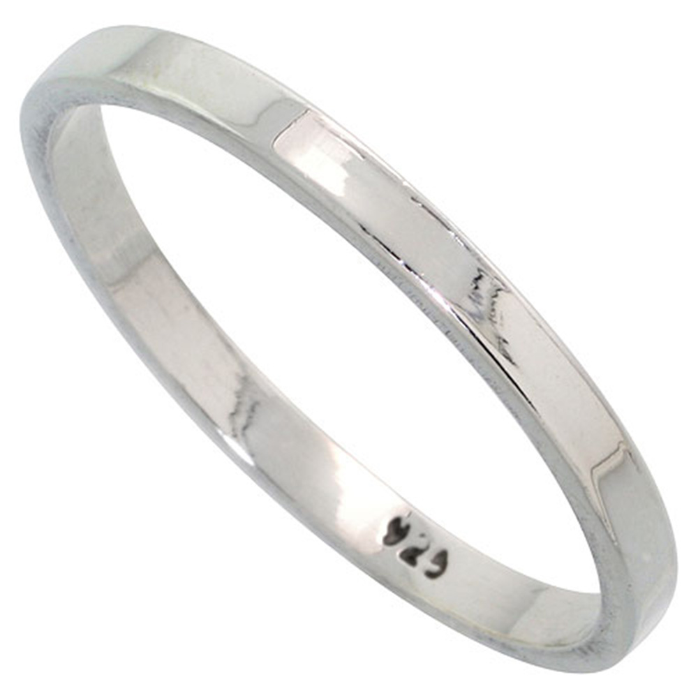 Plain Sterling Silver 2.2mm Flat Wedding Band Thumb Ring for Men and Women Pipe Cut High Polished Handmade, sizes 5-12