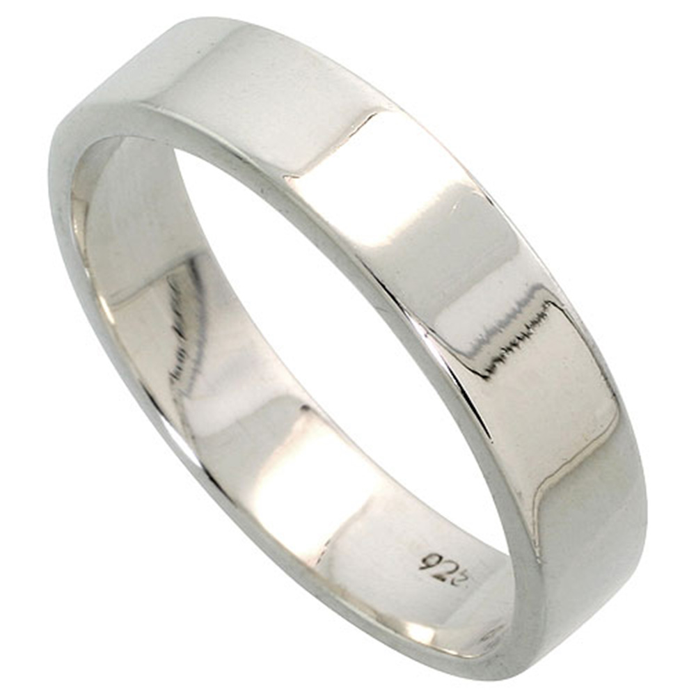 Plain Sterling Silver 5mm Flat Wedding Band Thumb Ring for Men and Women Pipe Cut High Polished Handmade, sizes 5-14