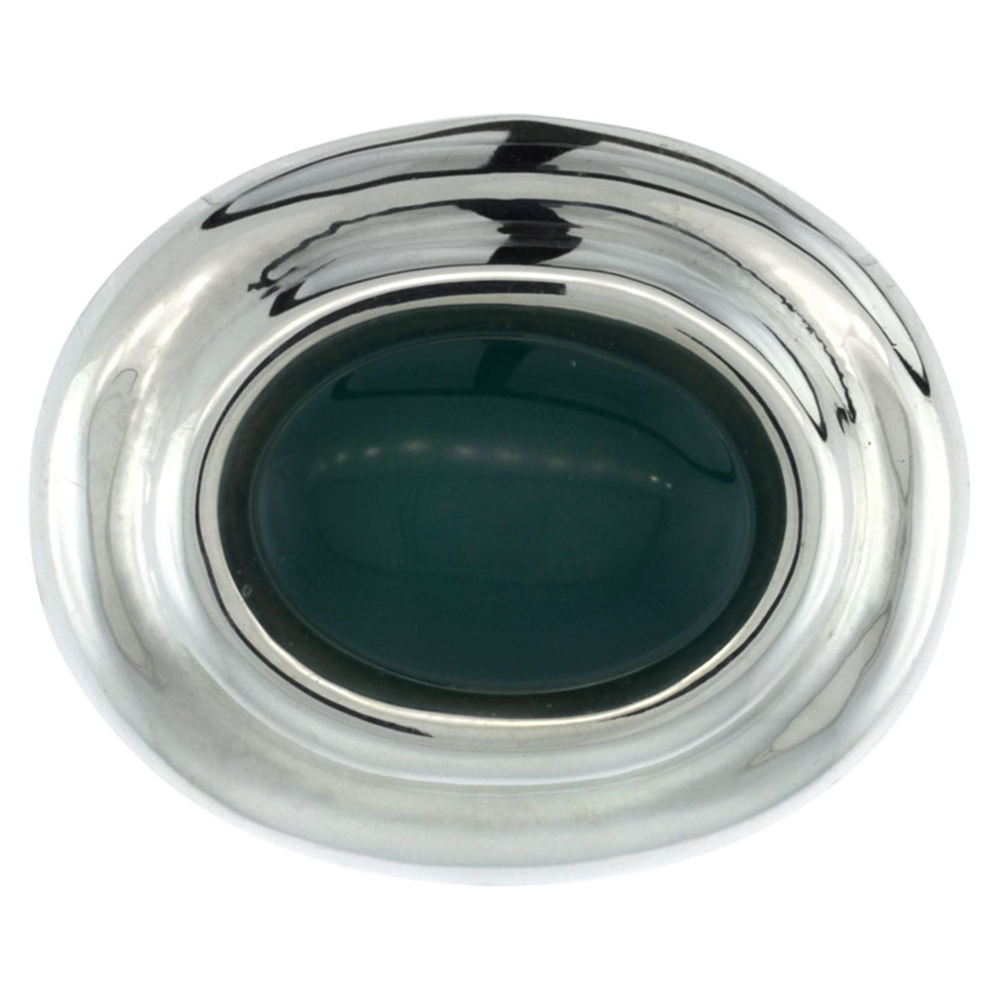 Sterling Silver Oval Malachite Stone Pendant Slide, 1 3/8 inch tall