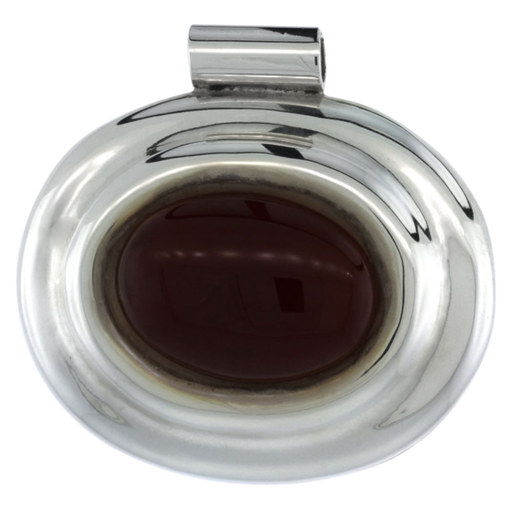 Sterling Silver Oval Carnelian Stone Pendant Slide, 1 3/8 inch wide,