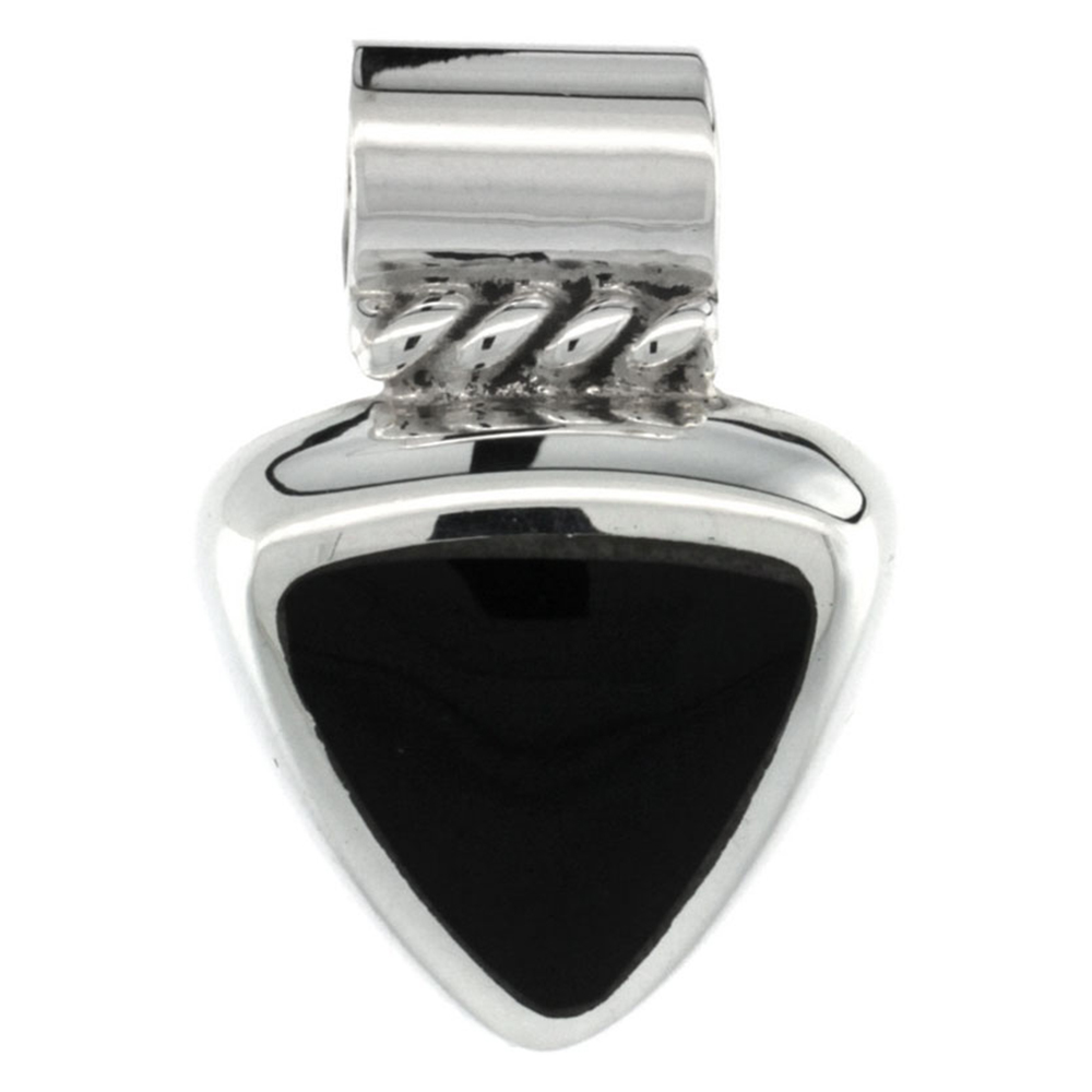 Sterling Silver Black Obsidian Stone Triangular Slide Pendant, 11/16 inch tall