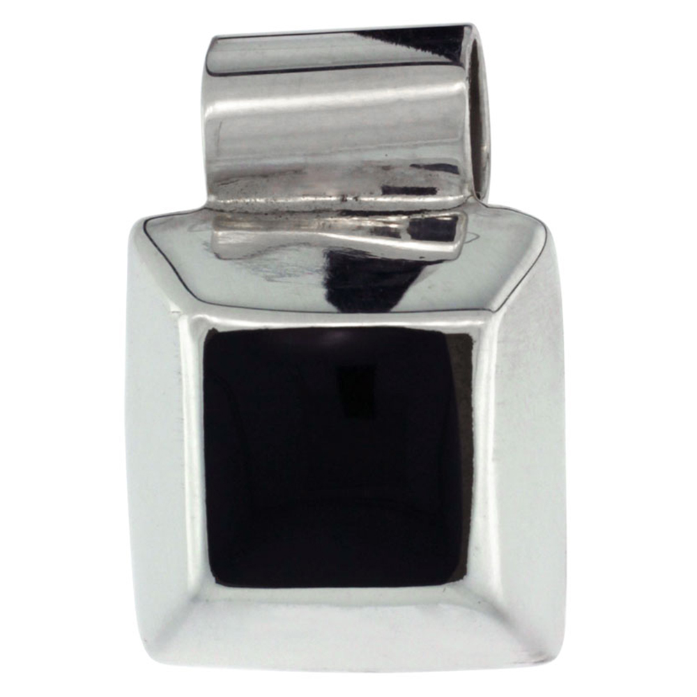 Sterling Silver Black Obsidian Stone Slide Pendant Square, 3/4