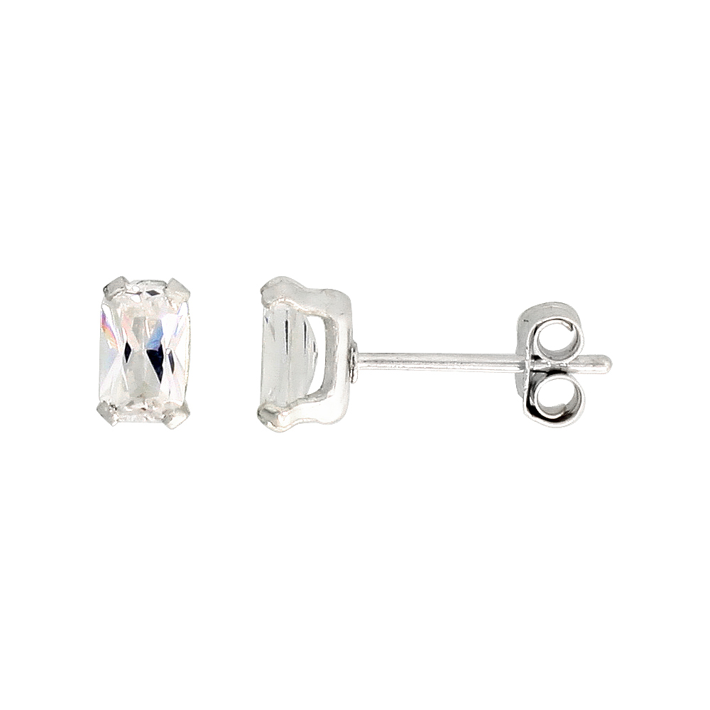 Sterling Silver Cubic Zirconia Emerald cut Earrings Studs 1/2 carat/pair