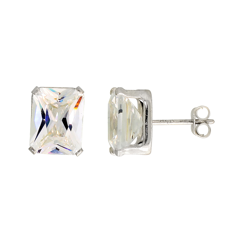 Sterling Silver Cubic Zirconia Emerald cut Earrings Studs 5 carat/pair